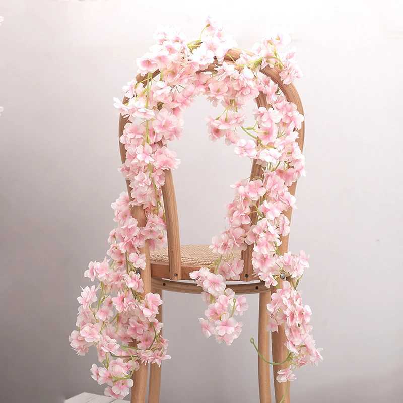 Decorative Flowers Wreaths Tenvity 180CM Sakura Artificial Flowers Vine Wedding Garden Arch Home Party Decoration Christmas Bridal Fake Silk Cherry Blossom