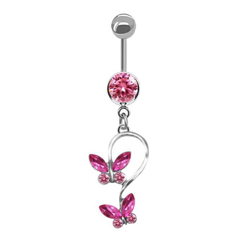 Navelringar magknapp ring för kvinnor trendig rosa fjäril söt kattdesign sexig mode navel ringar rostfritt stål piercing smycken d240509