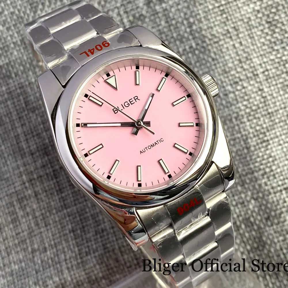 Altri orologi BLIGER NH35A PT5000 36mm/39 mm Uomo automatico Slima di vetro Slier Lock Candy Rosa/Arancione/Nero Bracciale in acciaio lucido T240508