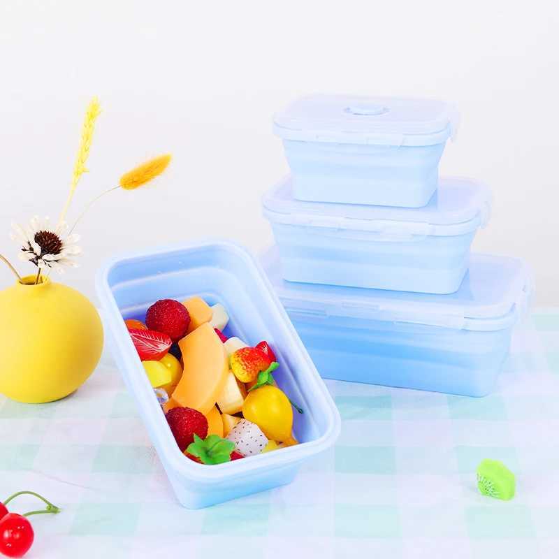 Lunch Boxes Bags Silicone Folding Lunch Box Refrigerator Storage Microwave Heating Portable Outdoor Food Storage Container Lunch Box Kitchen Tool