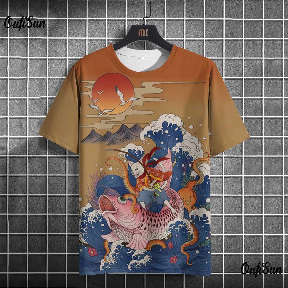 Heren t-shirts Anime Cat T-shirt voor mannen zomer o nek trendy korte slev ts extra grote strtwear casual sweatshirt mannelijke basiskleding tops t240506