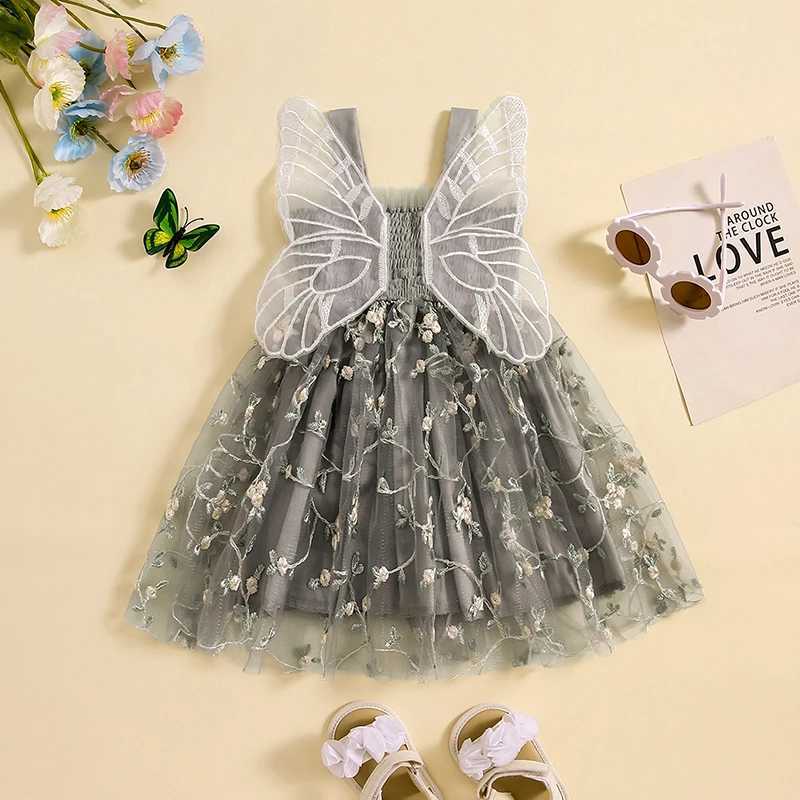 Sukienki dziewczynki malucha dziewczynka dzieciak Księżniczka Butterfly Wings Fairy Dresses Floral Sling Tiulle Tutu Dress Wedding Birthday Party Ubrania H240508