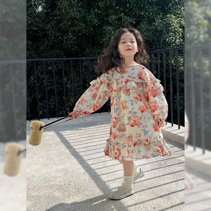 Vestidos de menina vestido de meninas 2024 primavera novo sul -coreano Childrens Esqui de esqui de fada de fada de fada criança princesa simples estilo casual combinando skiingl2405