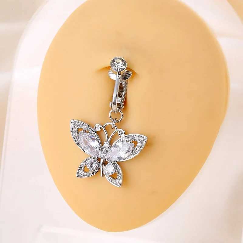 Navel Rings New Snake Fake Belly Ring Butterfly Fake Belly Piercing Butterfly Clip on Umbilical Navel Fake Pircing Cartilage Earring Clip d240509