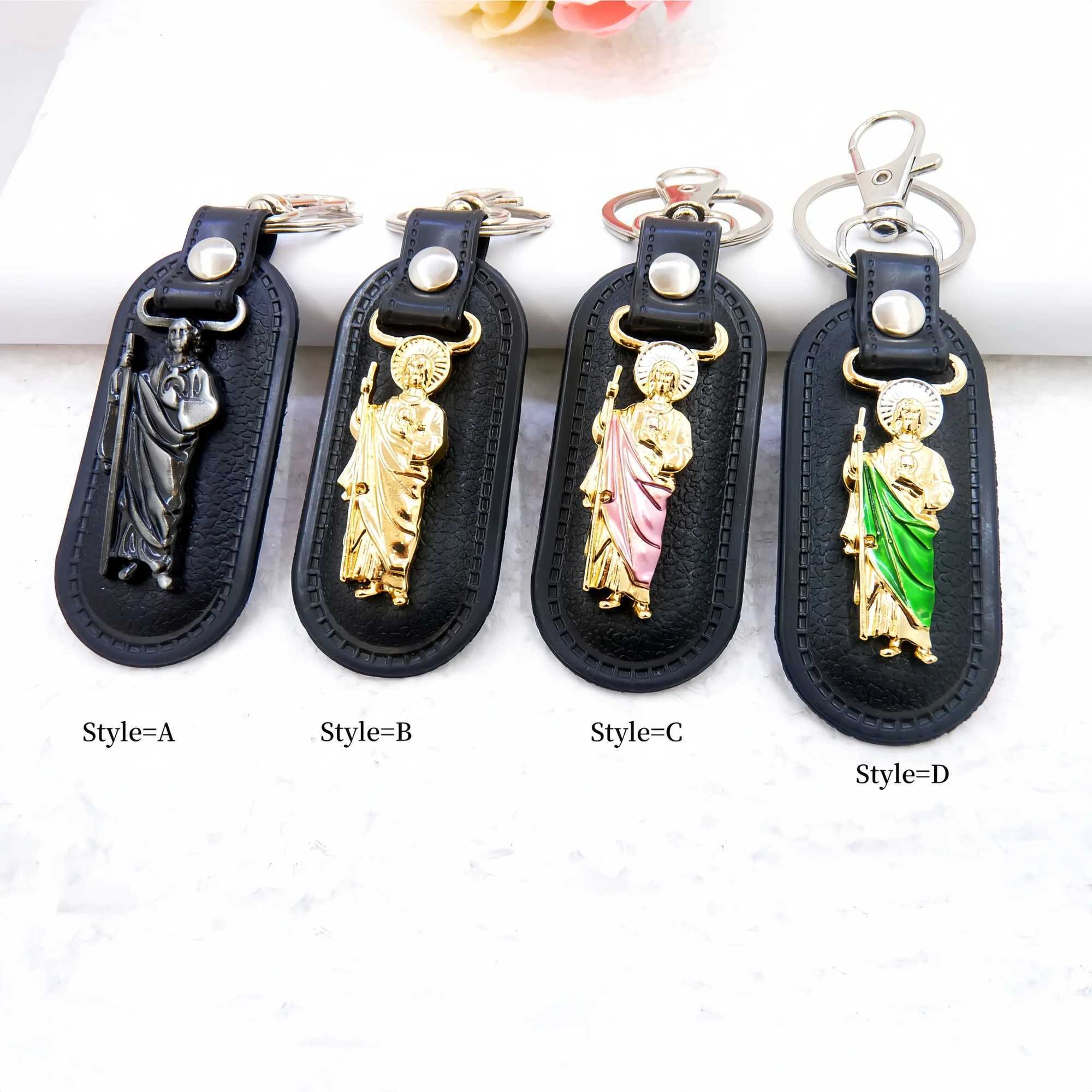 Keychains Lanyards Metal Pu Leather St. Jude Pendant Pendard Keyring Keychain Religious Ornement J240509