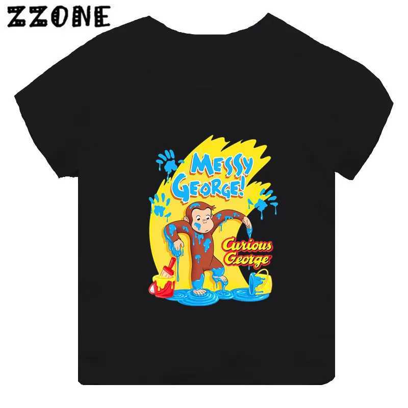 T-shirts curieux George Funny Monkey Imprimé dessin animé enfant t-shirt fille fille bébé garçon noir