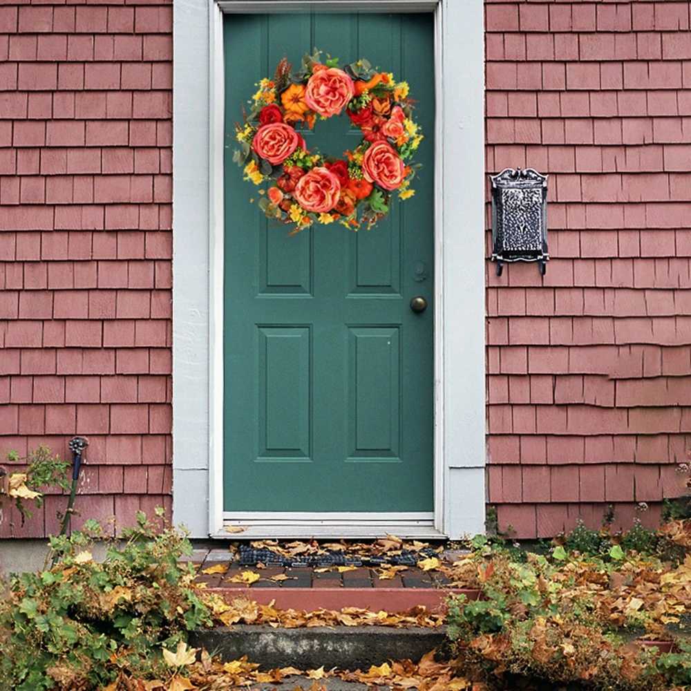 Couronnes de fleurs décoratives Thanksgiving Couronnes d'automne Berry Pumpkin Couronnes d'automne pour les portes avant décorations d'automne Murs de porche