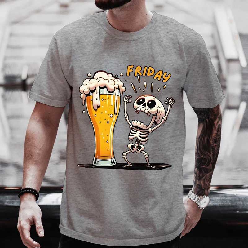 Men's T-Shirts Mens T Shirt Short Slve Tops Skeleton Enjoying FRIDAY Ts Men T-Shirt Black Ts Finally Friday for Br Lovers Male Clothes T240506