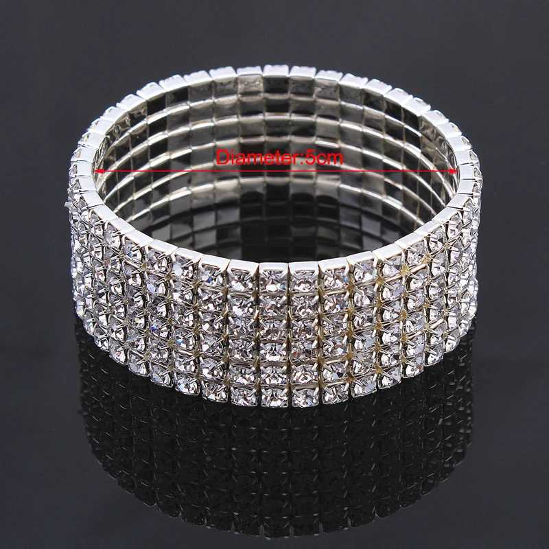 Braceletas de boda Classic múltiples británicos de cristal de diamantes de imitación para mujeres pulsera elástica de la pulsera de boda nupcial Color de plata