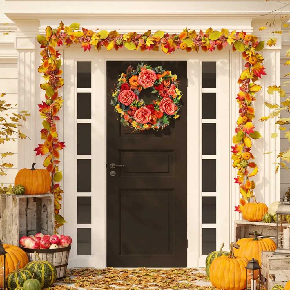Couronnes de fleurs décoratives Thanksgiving Couronnes d'automne Berry Pumpkin Couronnes d'automne pour les portes avant décorations d'automne Murs de porche