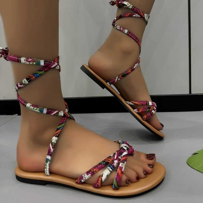 Sandals Womens Scarpe 2024 perizoma Casual Daily Women Banda stretta Colori misti Lace-up alla caviglia con H240509