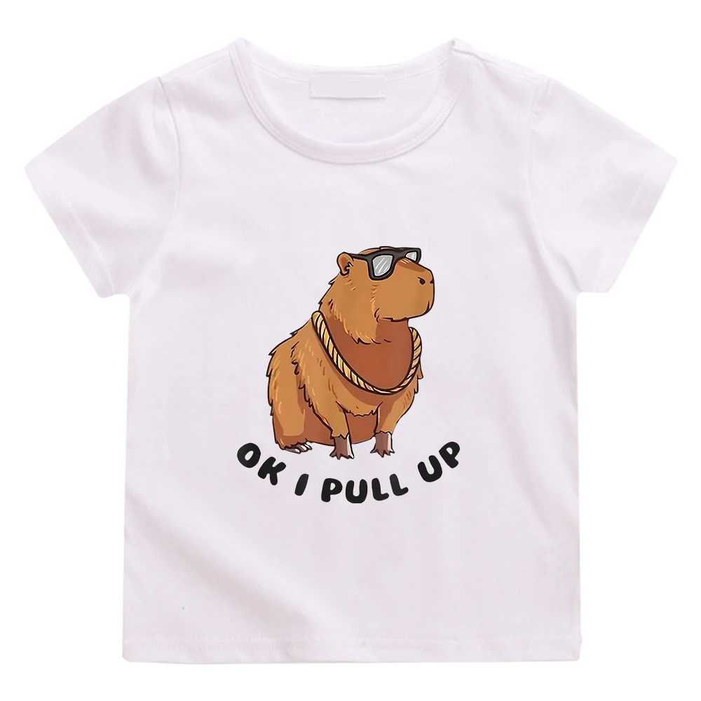 T-shirty Okal Ill Załóż koszulkę z kreskówek Capybara 100% bawełniany letni koszulka dla chłopców i dziewcząt Kawaii Print T-Shirtl2405