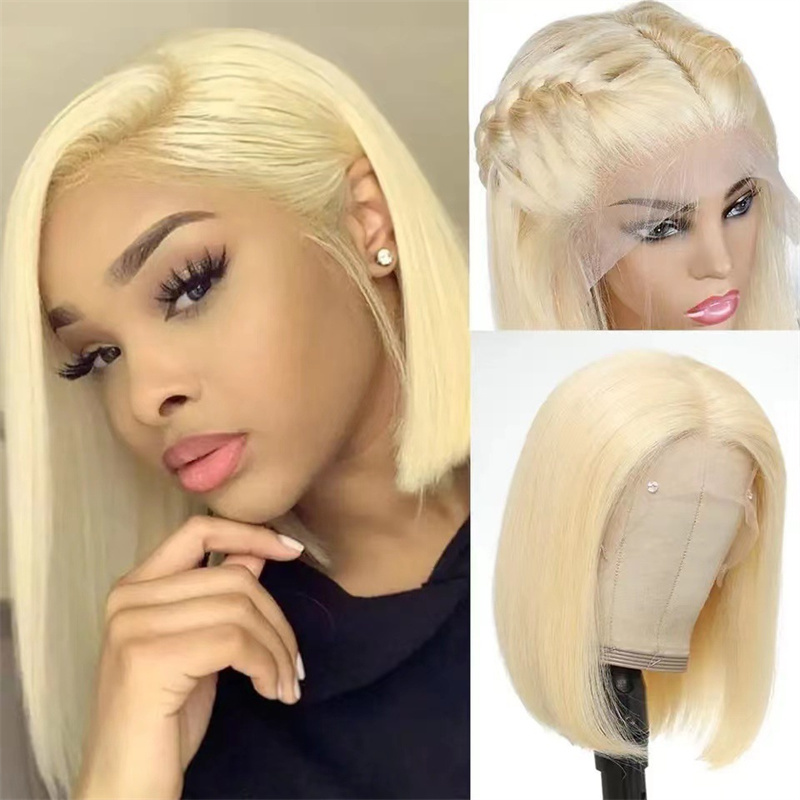 Top Quality Lace Front Straight Bob Human Hair Wigs For Black Women Pre Plucked Short Natural Synthetic Straight HD Full Frontal Closure Wig