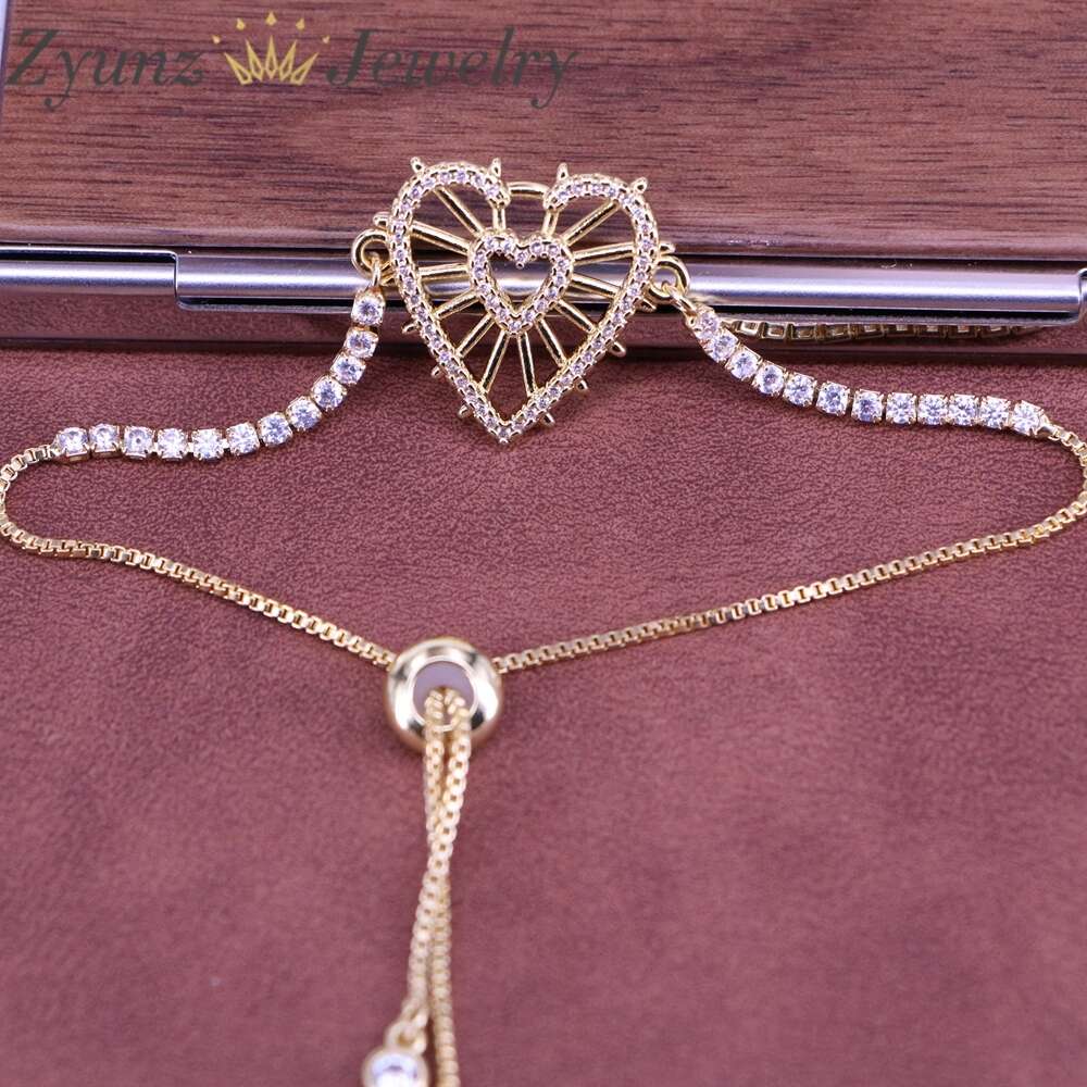 2021 New Gold Color Crystal Zircon Bracelet 2mm CZ Tennis Chain Heart charme Brand pour les femmes Lover Women Fashion Couple Jewelry