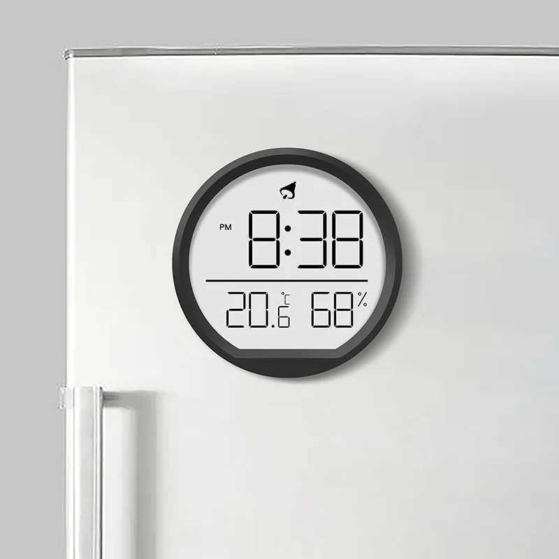 Relojes de pared Cambio de pared ultra delgada LCD Temperatura digital de pantalla grande y humedad Alarma simple Diseño magnético Decoración de escritorio Q240509