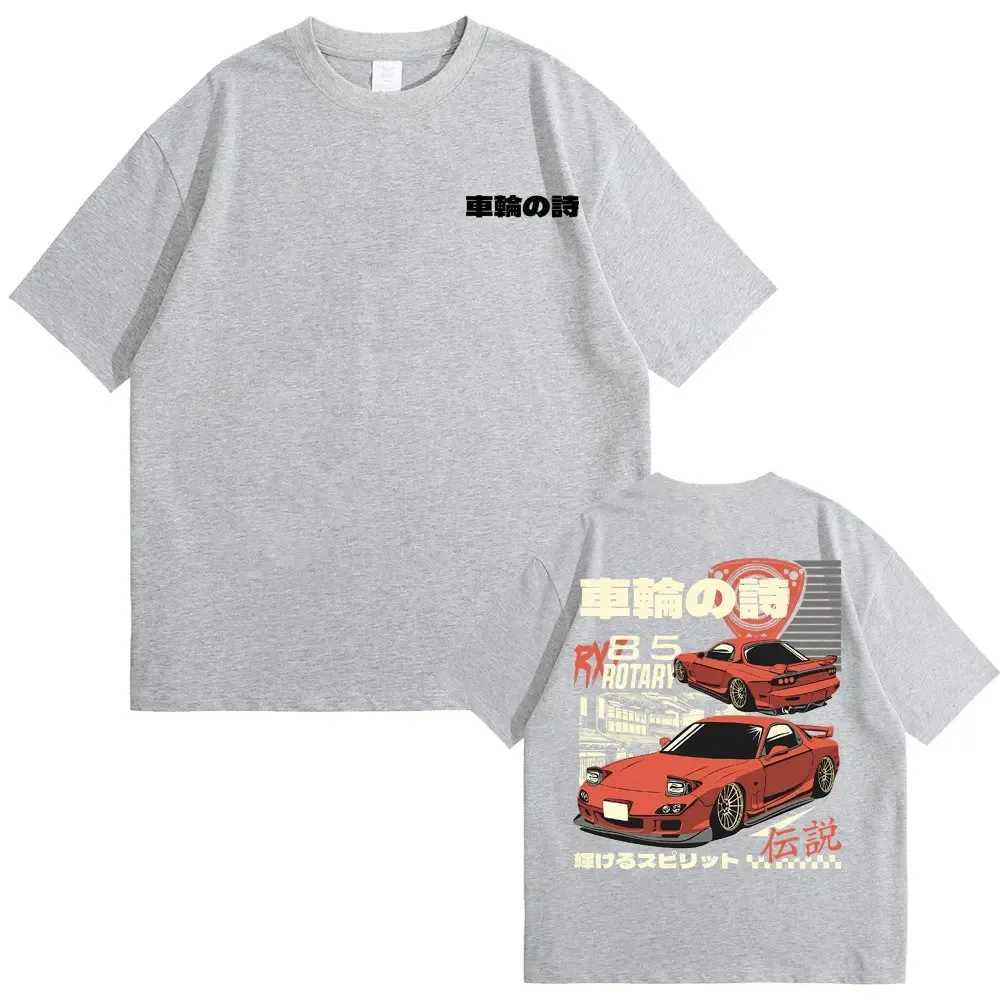 Herrt-shirts 2024 anime initial d drift ae86 dubbelsidig tryck tshirt rx-7 r34 Skyline gtr jdm mens vintage harajuku överdimensionerade t shirts t240506