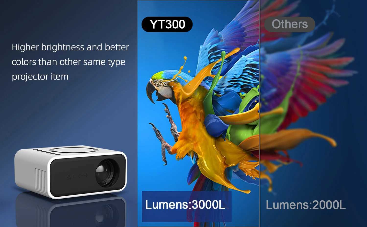 Projektorer YT300 LED COMPATIBLE med Android iOS Portable Mini Outdoor Projector Inbyggd högtalare och ljudport J240509