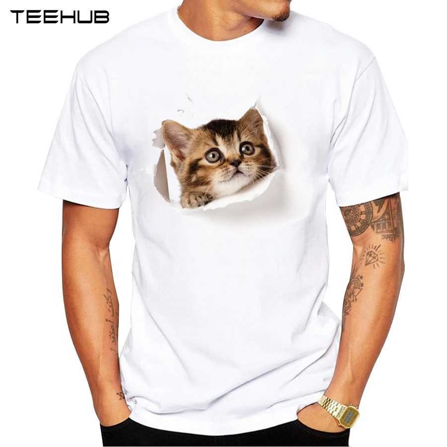 T-shirts masculins 2024 T-shirt des chats riants 3d Cat drôle T-shirts Hipster Short Slve Casual Animal Tops Y240509