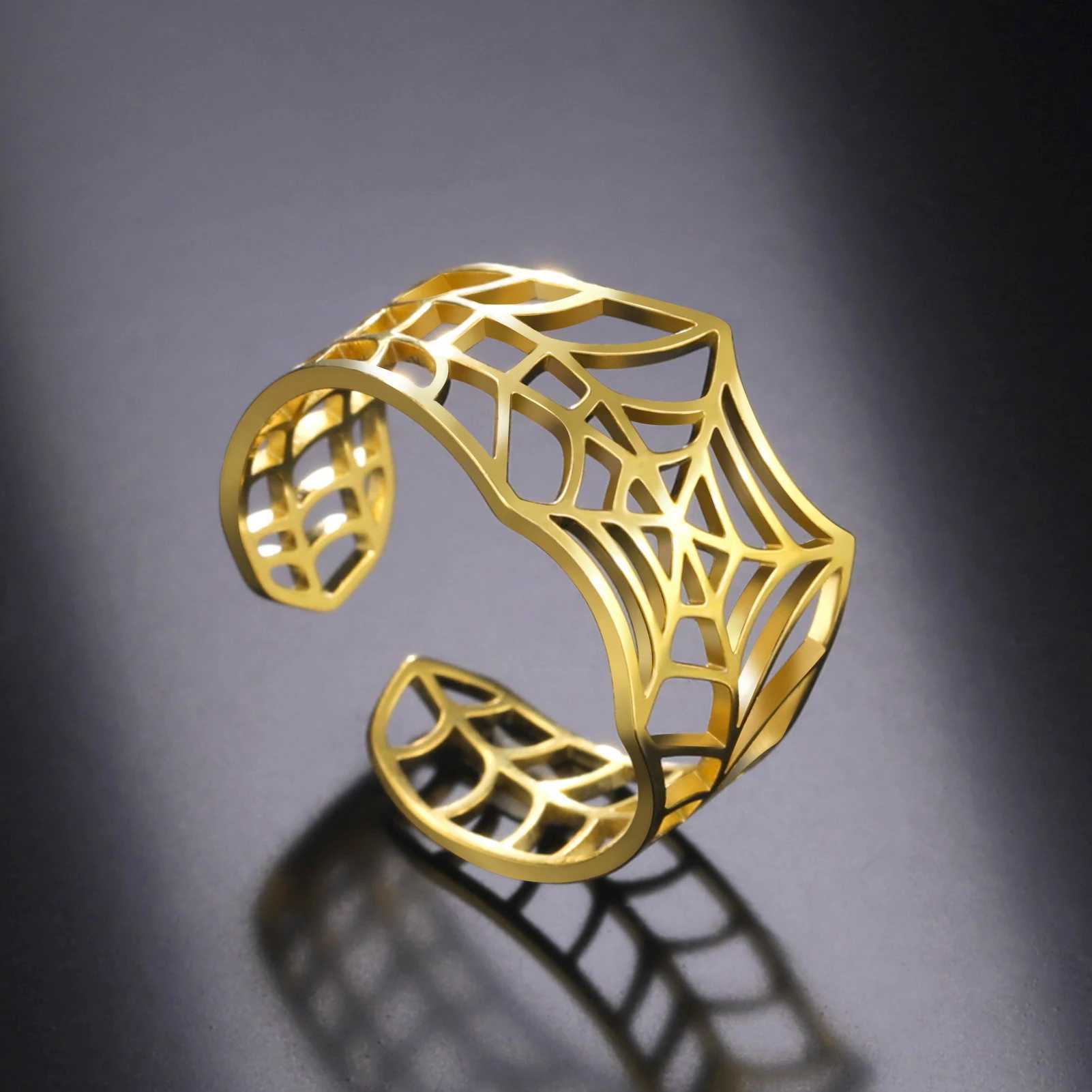 Wedding Rings Skyrim Punk Spider Web Ring for Women Men Stainless Steel Creative Open Adjustable Rings 2024 Couple Jewelry Gift Wholesale
