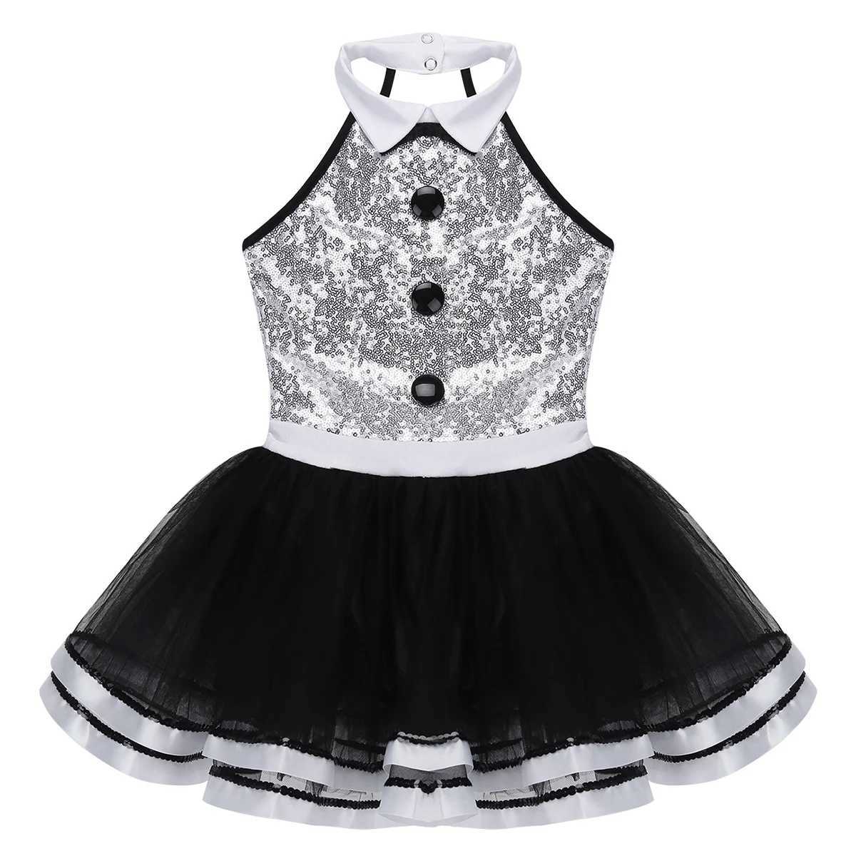 Mädchenkleider Kinder und Mädchen funkelnde Pailletten Tanzkleid ärmellose dekorative Button Ballett Gymnastik Network Tutu Kleid moderne Tanzkleidung 2405