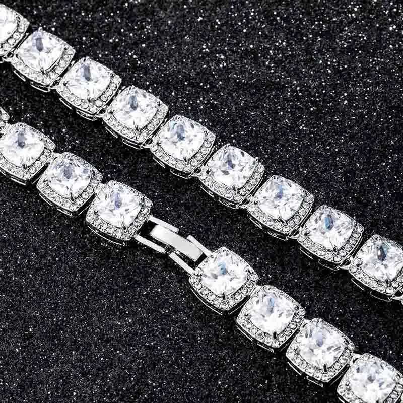 Kedjor män kvinnor 13 mm fyrkantiga kubanska länk kedja halsband hiphop ised ut mikro pave crystal tenniskedja choker halsband mode smycken d240509