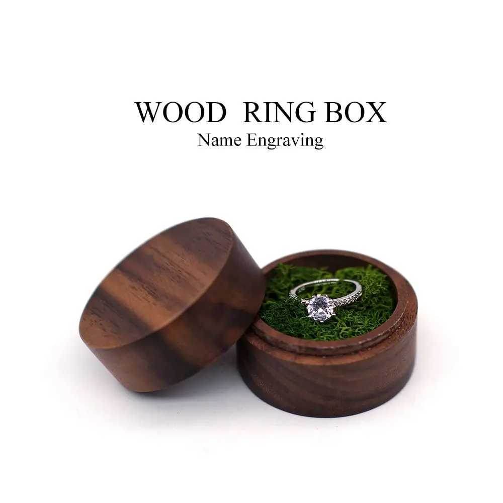 Sieradenboxen rond ringbox walnoot organizer doos fluweel zachte interieurstand juwelen houten kast voor huwelijksaanvraag en verloving