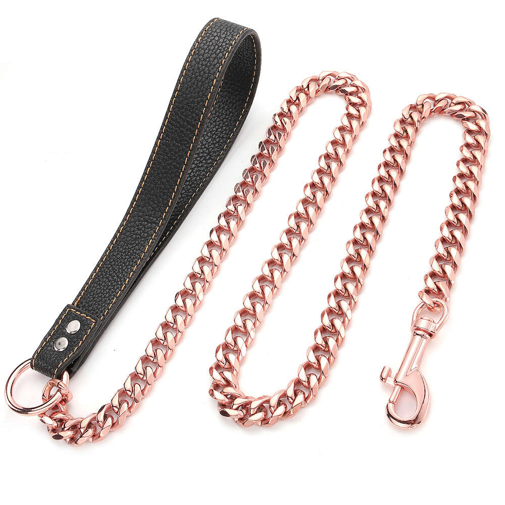 Correa para perros de la cadena de perros de 21 mm/15 mm de tono de oro rosa de acero inoxidable con correa para perros