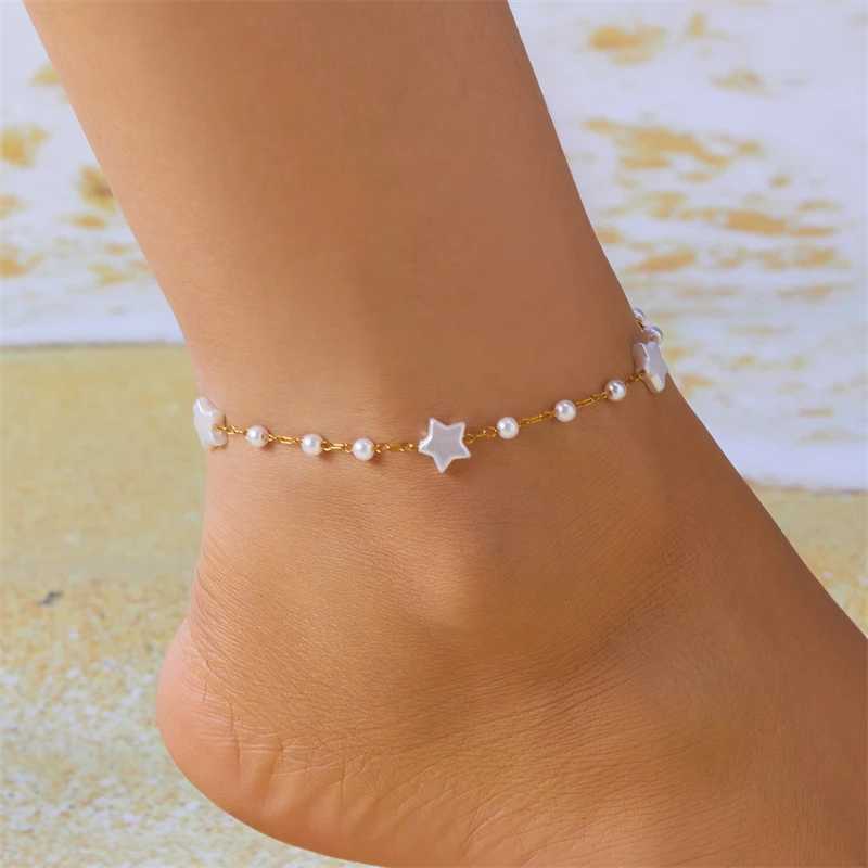 Braccialetti di nozze Fashion Metal Chain Imition Pearl Heart Stars Bracelets Anklet for Women Charms Evite On Feed Party Wedding Jewelry Set