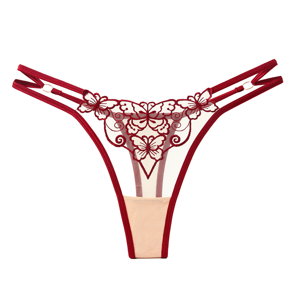 Butterfly Lace Broidered Floral Design confortable Butterfly Knot Femmes G-string Triangle Pantal