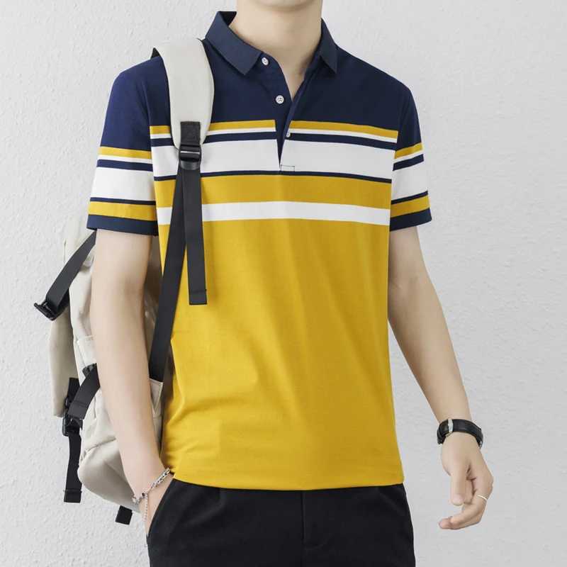 Polo's voor herencasual Casual korte mouwen t-shirt modieuze contrasterende kleurstrepen zomer nieuwe polo nek heren woon-werkverkeer shirt Q240508