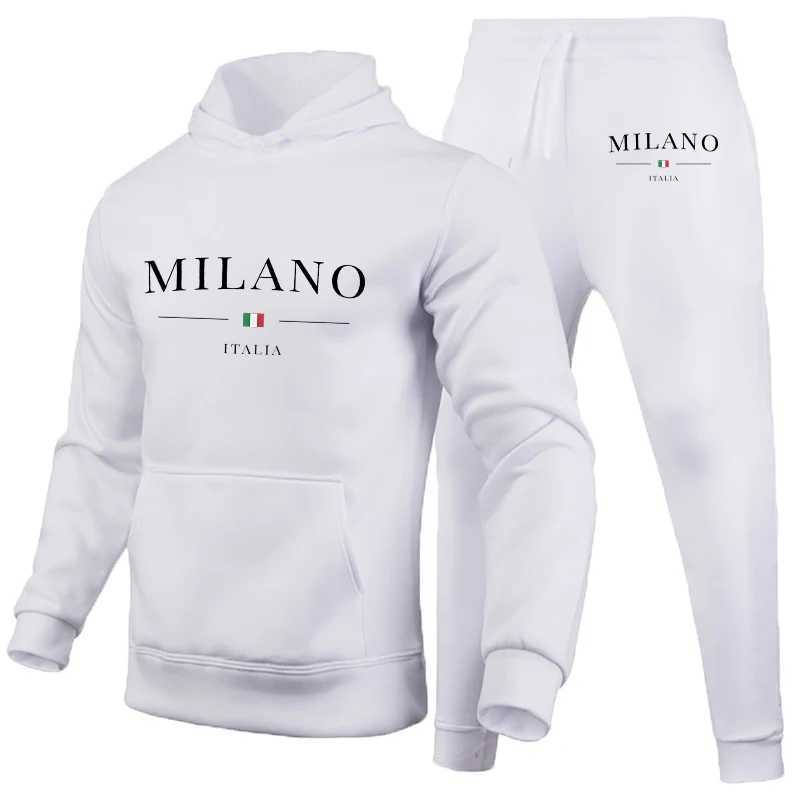 Męskie dresy męskie luksusowe bluza z kapturem Milan drukowane bluzy sportowe spodnie męskie bluza z kapturem jogging spodni zestaw Casual Street Clothing SportSearl2405