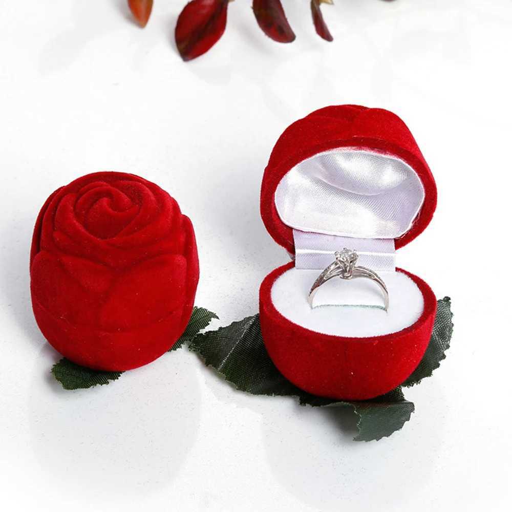 Sieradendozen Rose Jewelry Box Red Velvet Ring Box voor voorstel Betrokkenheid Wedding Ring Opslag Display Doos voortreffelijke sieraden Organisator Box