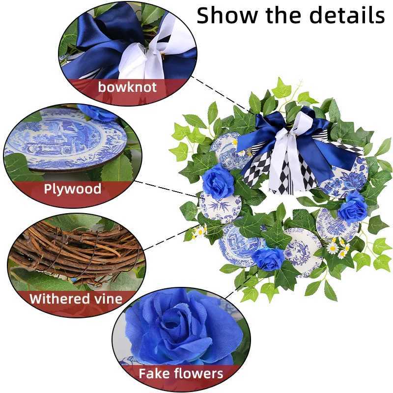 Fiori decorativi ghirlandes blu e bianca in porcellana ghirlanda ramificata ghirlande la casa ghirlanda fiore artificiale decorazione del matrimonio