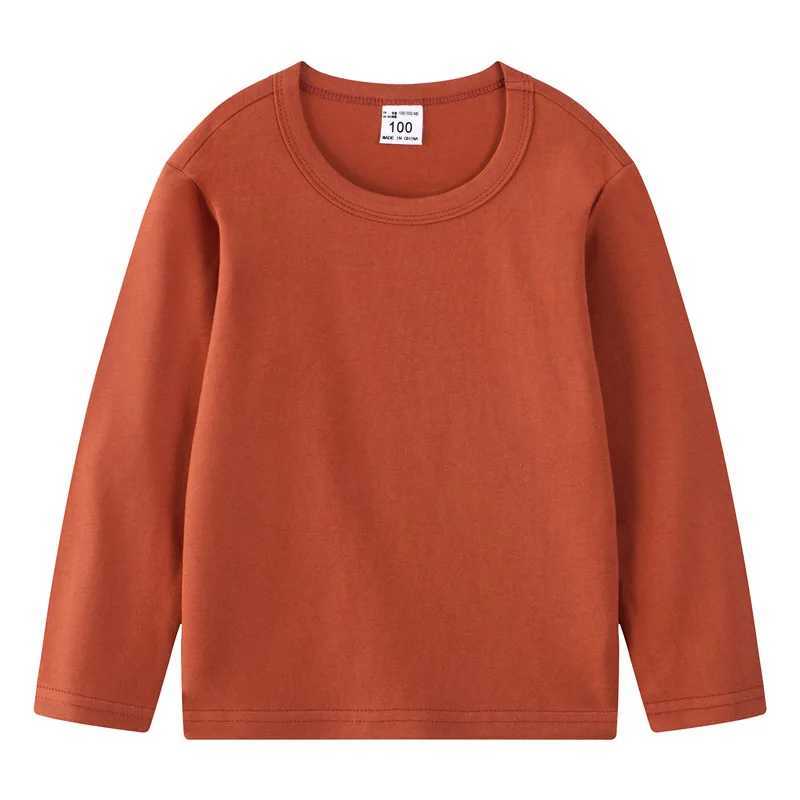 Tシャツde Peach春と秋のベビーボトムシャツキャンディカラーコットンチルドレン長袖のTシャツ男の子と女の子カジュアルTシャツ240509
