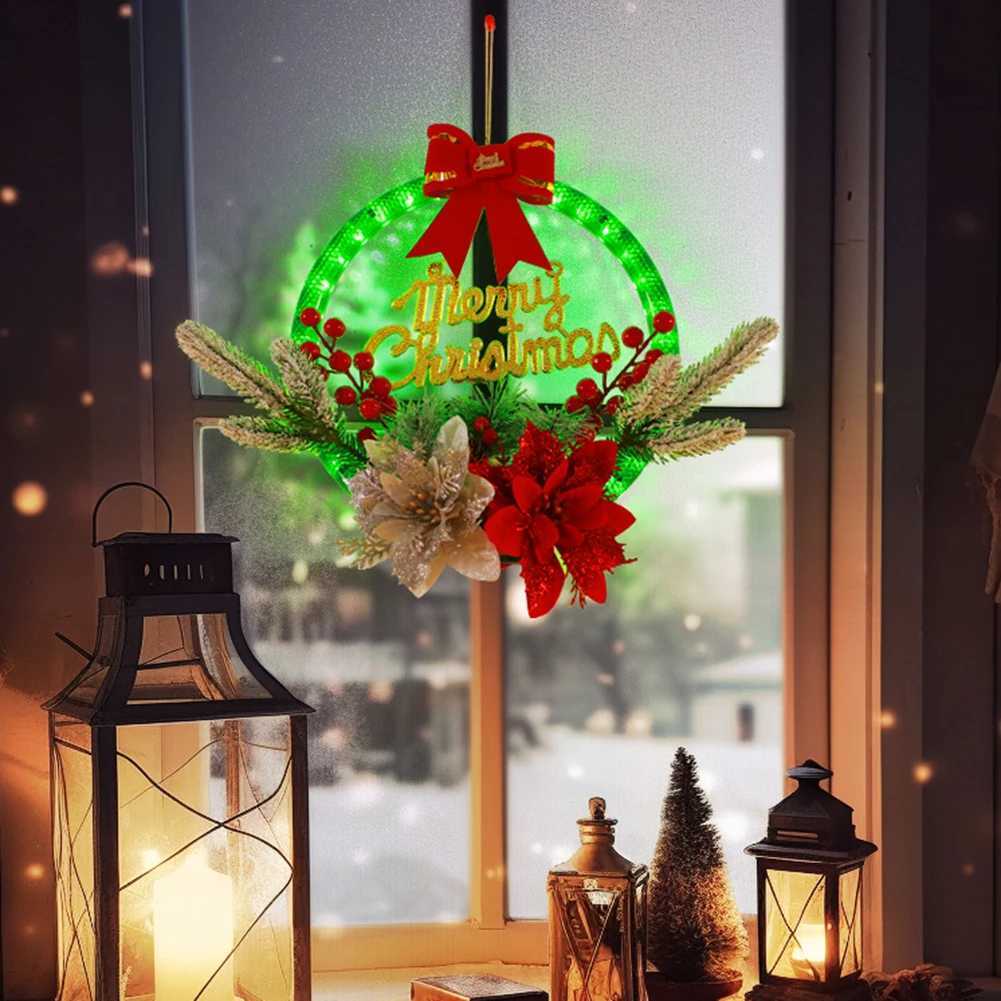 Декоративные цветы венки 30 см рождественский венок со светодиодными светильниками, аккумуляторные украшения для рождественских вечеринок для входной дверной стены окна декор дома