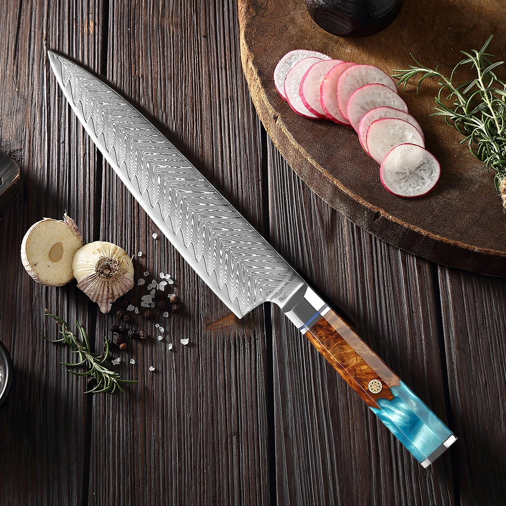 Professionnel Damas Steel Chef Couteau de cuisine 8 pouces couteau japonais Damas Cleaver Santoku Couteau de cuisson ultra-sharp