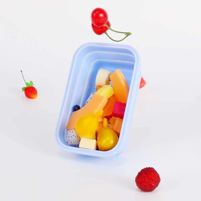 Lunch Boxes Bags Silicone Folding Lunch Box Refrigerator Storage Microwave Heating Portable Outdoor Food Storage Container Lunch Box Kitchen Tool