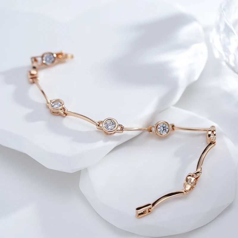 Bracelets de mariage Kinel Hot Simple 585 Rose Gold Color Bracelet pour femmes Tendance de luxe Natural Zircon Bride Wedding Daily Bijoux Nouveau