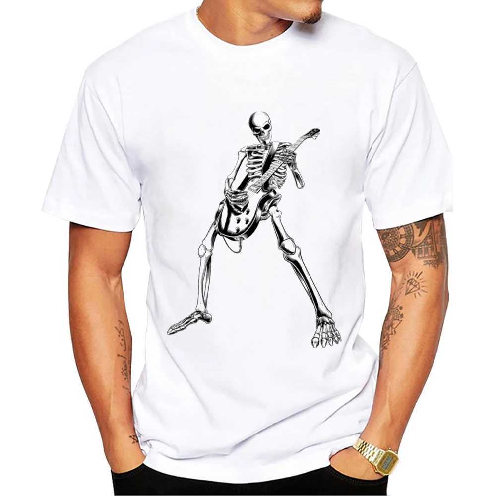 T-shirts masculins thub vintage drôle squelette guitare guy ts joyeux hallown t-shirts boy rock imprimer court t-shirt t-shirt sport tops y240509