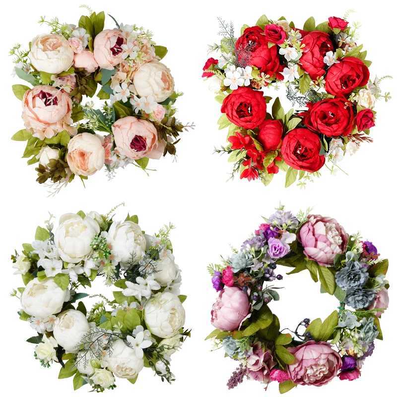 Fleurs décoratives couronnes artificielles pitonle couronne guirlande rotin décor de mariage couronne de mariage fleur de la maison de Noël décor de porte de porte