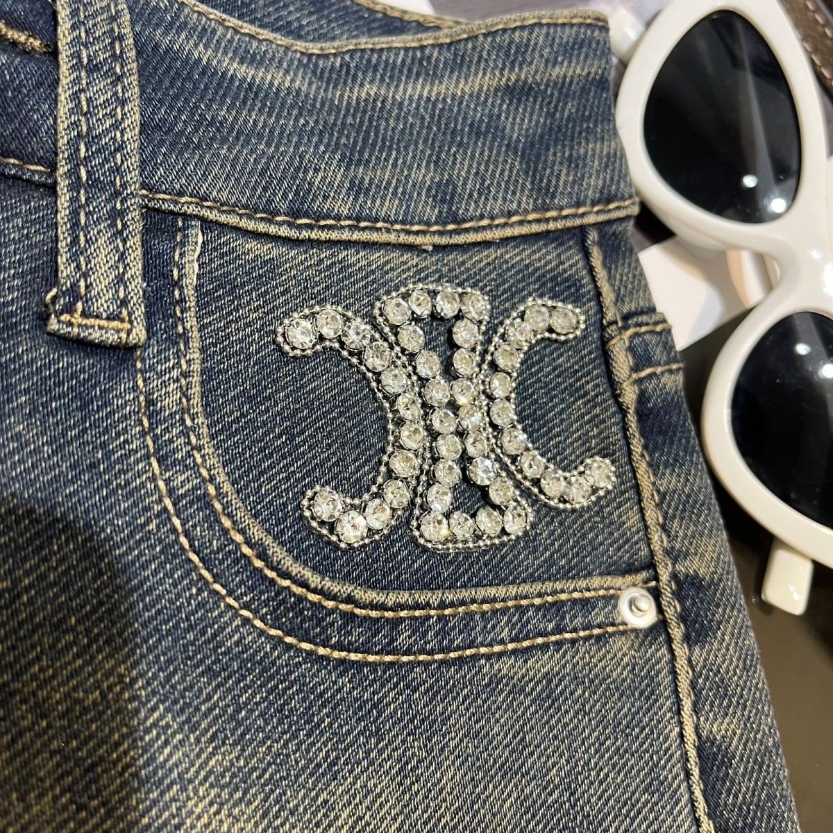Mulheres de jeans alta jeans Diamantes do logotipo do shortipo de luxo Apliques de luxo smlxl