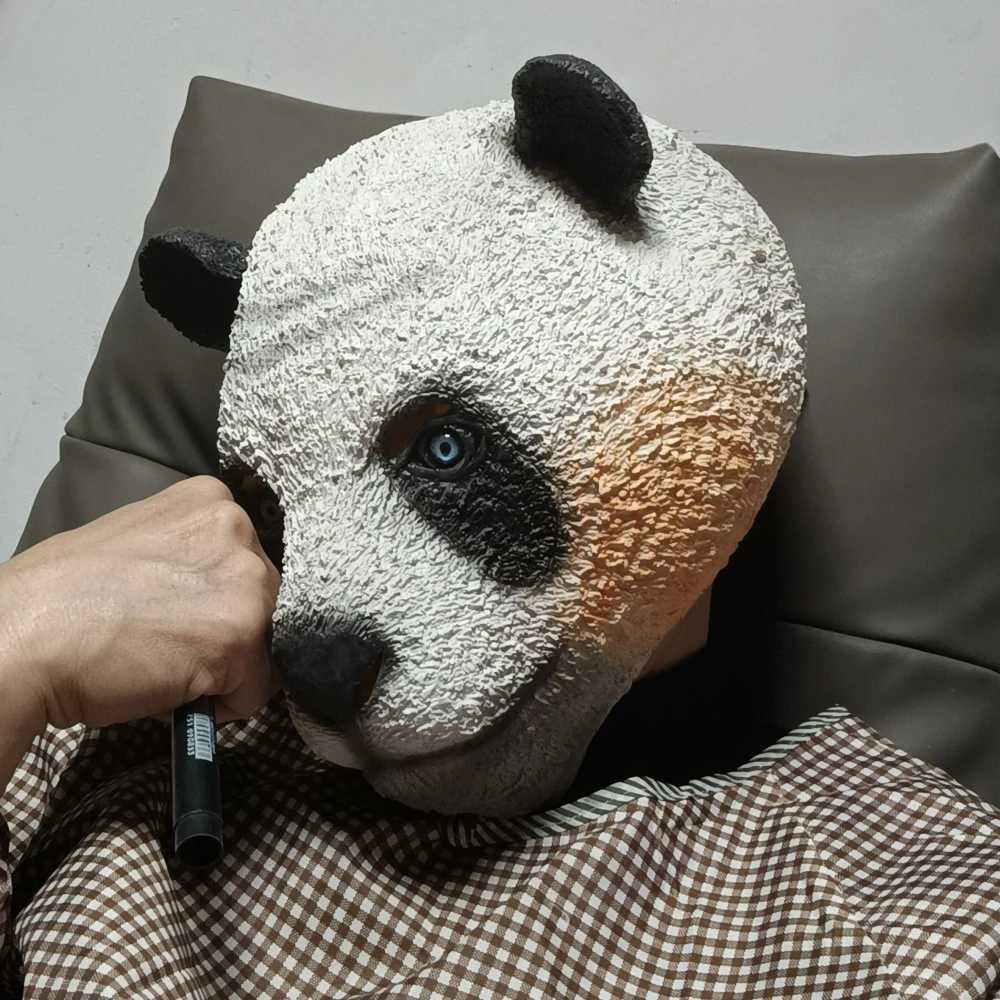 Partymasken 1 Fun Animal Panda Headmaske schrecklicher Latex Full Face Gear Halloween Weihnachten Rollenspiel Kostüm-Party Requisiten Q240508