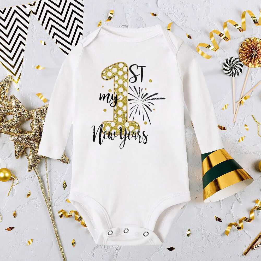 Rompers My 1st Nouvel An Bodys Bodys Bodys Body Romper Nouvel An Toddler Toddler à manches longues Jumpts Boys Girls Girls NEWBRON DOUCH GFIT T240509