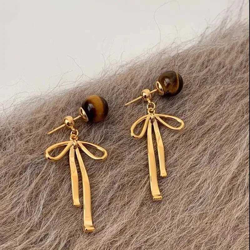 Boucles d'oreilles à papa à or goujon à la mode Jijouts mignons Piercing ACCESSOIRES EOT BROWN TIGER Eye Stone Boucles d'oreilles