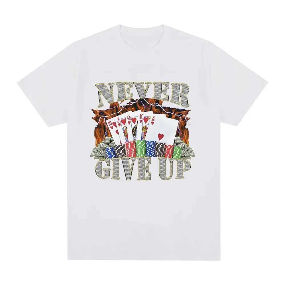 Męskie koszulki 2024 Funny Never Give Up Meme Graphic T-Shirt Men Ubrania moda Hip Hop vintage krótkie koszulki bawełniane T240506