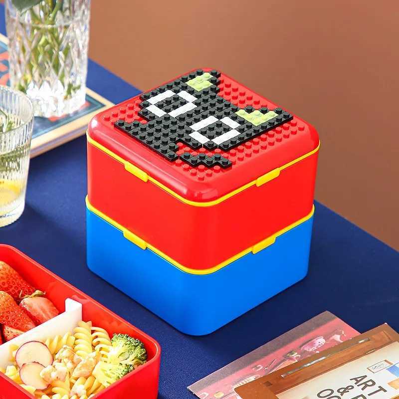 Bolsas de almuerzo Bolsas Bloqueo Building Block Box Lunch Box para niños CONTENEDOR CONTENIDO CREATIVO Bolsas de almuerzo para almuerzo para estudiante Microondas Bento Box Storage