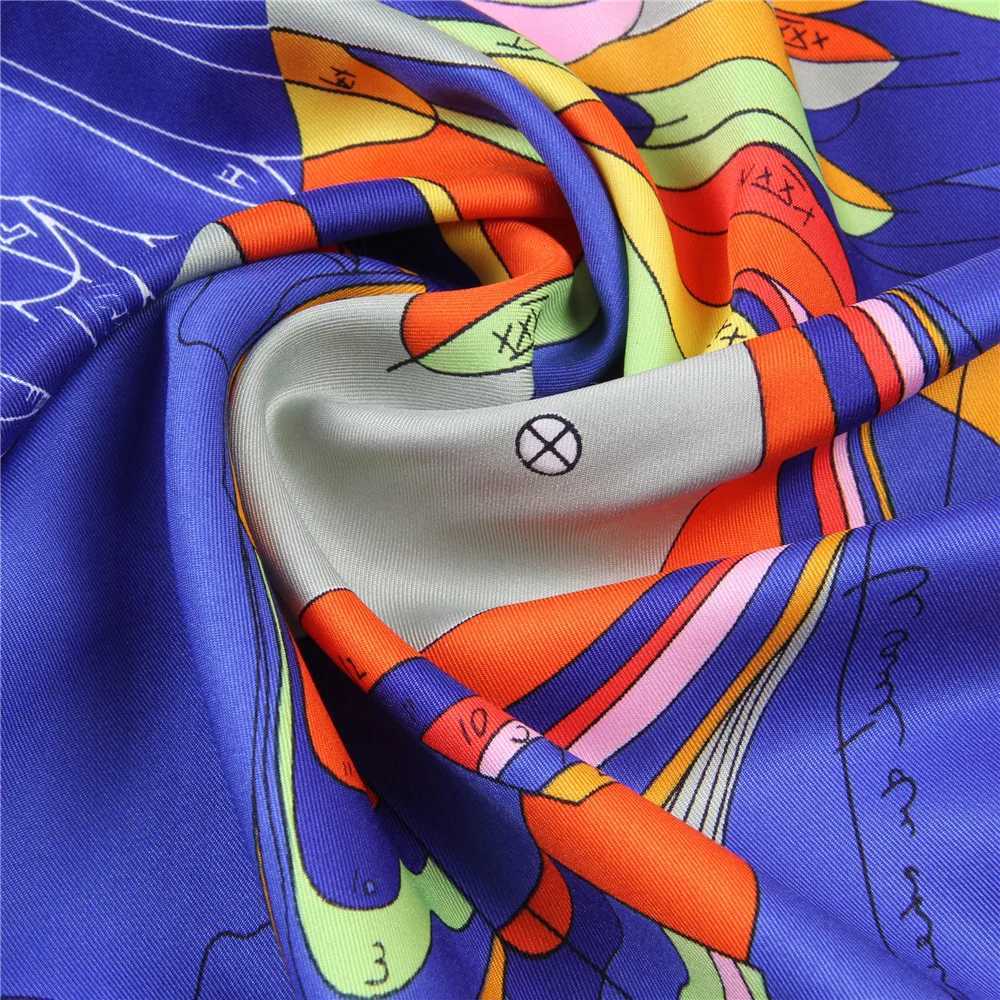 Scarves Manual Hand Rolled Twill Silk Scarf Women Fly Horse Print Square Echarpes Curled Foulards Femme Wrap Bandana Hijab 90CM Q240508