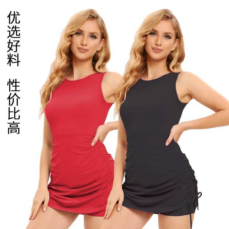 Aktive Kleider Tennisrock Outdoor Schnell trocknend Sommer High Elastic Drawess Slveless Sportkleid Badminton Tennisrock Großhandel Y240508