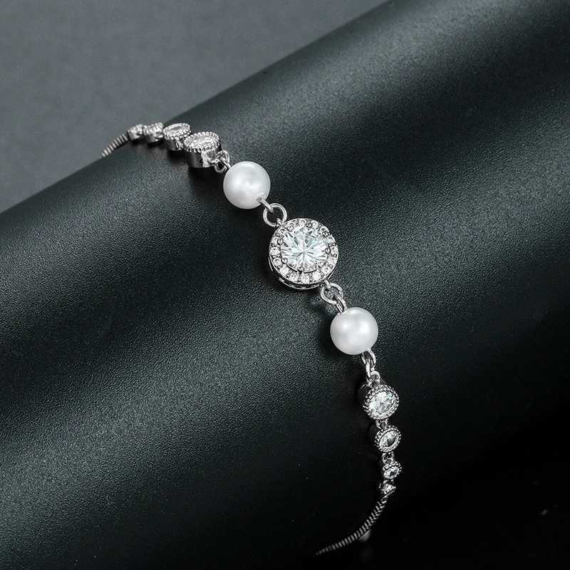 Wedding Bracelets Brand Cubic Zirconia and Shell Pearl Wedding Bracelets Gifts for Mom or Mother of the Bride