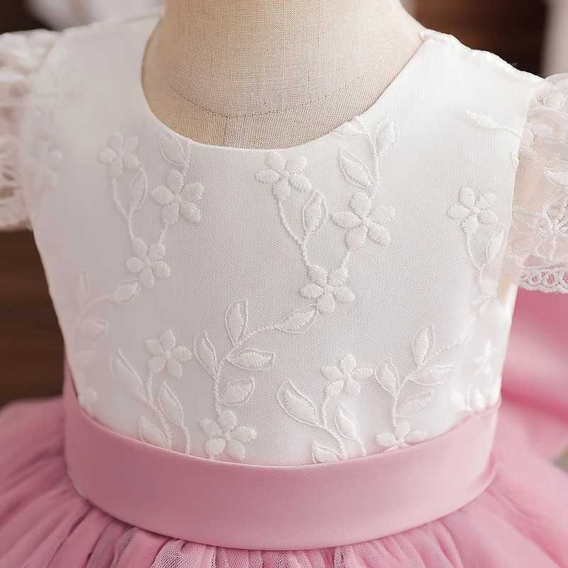 Mädchenkleider 12m Baby formelles Taufkleid Süßes Mädchen Stickerei Blume Geburtstagskleid Kleid Kinder Bogen Hochzeit Kleidung Kind Vestido